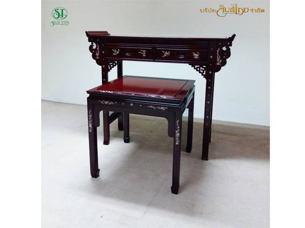 โต๊ะไหว้เจ้าไม้ประดู่แกะสลักลวดลายลงลักจีน(ฝังมุก) 60 นิ้วพร้อมโต๊ะข้าง ALTAR 60" + SIDE-TABLE