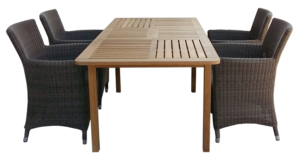 ชุดโต๊ะไม้สักทองแบบยืด-หดได้และเก้าอี้หวายสังเคราะห์โครงอลูมิเนียม TEAKWOOD RECTANGULAR EXTENSION TABLE + POLYRATTAN ARMCHAIR