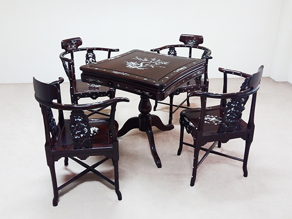 ชุดโต๊ะน้ำชาพร้อมเก้าอี้ทำจากไม้ชิงชันแบบเหลี่ยม(ฝังมุก) BLACKWOOD DINING SET