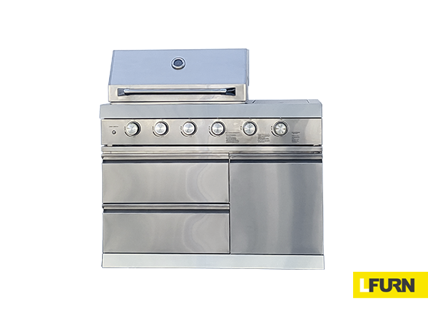 STAINLESS STEEL BARBECUE CABINET WITH BURNERS AND WHEELS