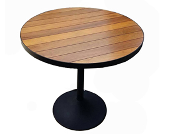 โต๊ะโครงอลูมิเนียมสีดำด้านบนทำจากไม้สักทรงกลม TEAK / ALUMINIUM ROUND TABLE
