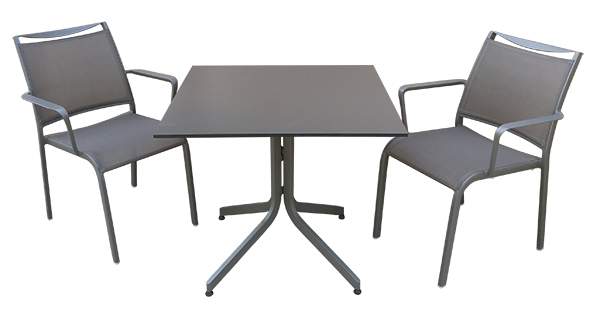 ชุดโต๊ะอลูมิเนียมหน้าโต๊ะไฟเบอร์พับได้พร้อมเก้าอี้อลูมิเนียมผ้าสังเคราะห์นำเข้าจากอเมริกา FIBER/ALUMINIUM FOLDING TABLE + ALUMINIUM STACKING ARMCHAIR WITH SYNTHETIC FABRIC
